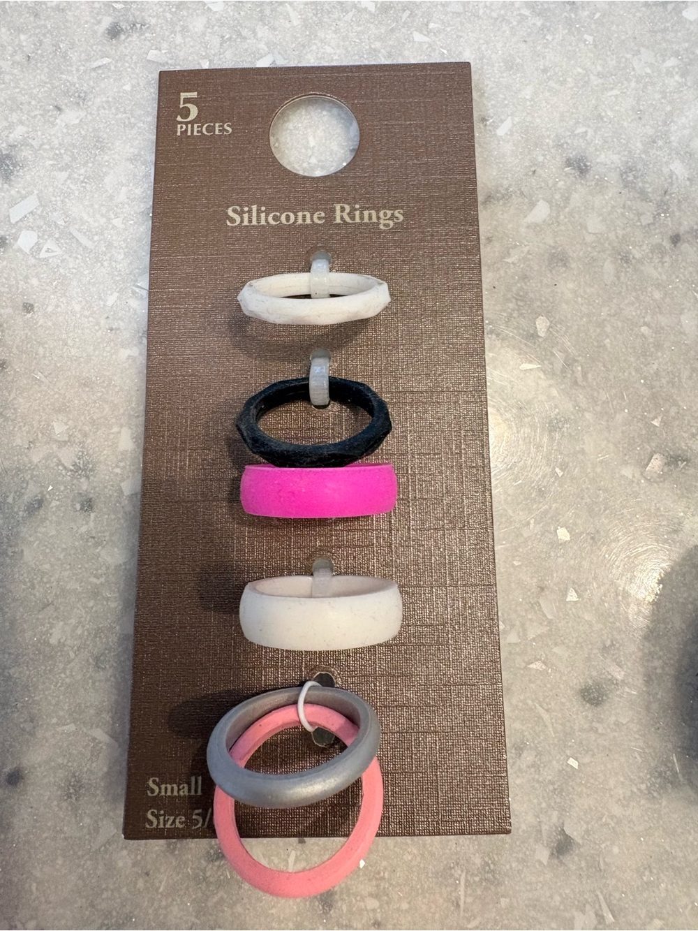 Set of 6 Silicone Rings - White, Black, Hot Pink, Silver, Light Pink